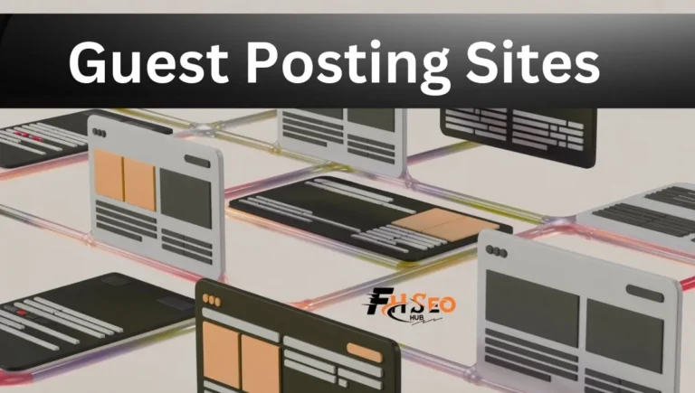 Guest posting sites infographic showing 100 websites organized by niche with domain rating and traffic columns for 2026