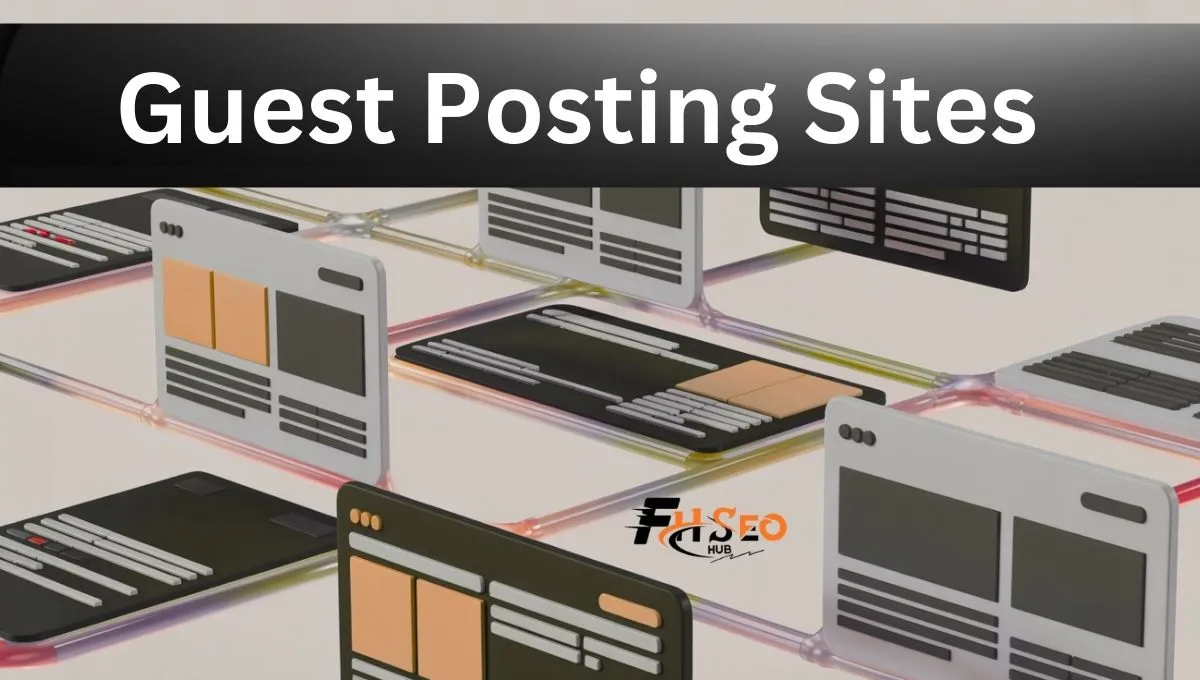 Guest posting sites infographic showing 100 websites organized by niche with domain rating and traffic columns for 2026
