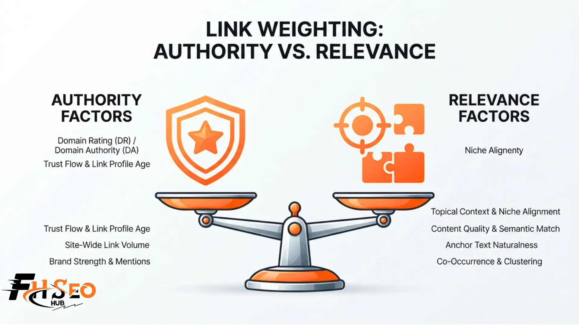 Comparison chart showing authority vs relevance factors in link weighting decisions