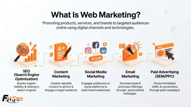 Diagram explaining what web marketing is and how it differs from digital marketing