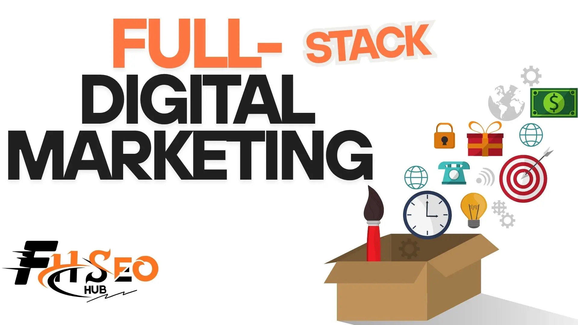 Full-stack digital marketing diagram showing SEO, PPC, email, and social under one strategy
