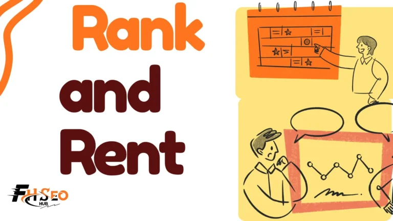 Diagram showing the rank and rent SEO business model from site building to lead rental