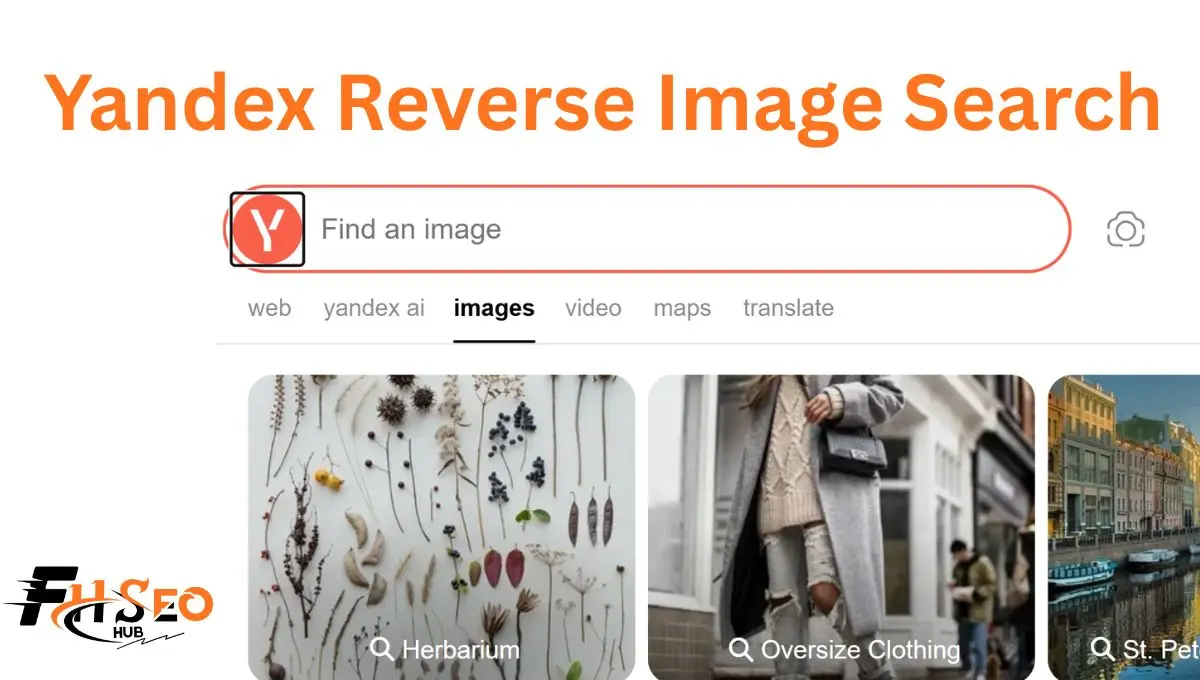 Yandex Images reverse search interface showing camera icon and image upload option